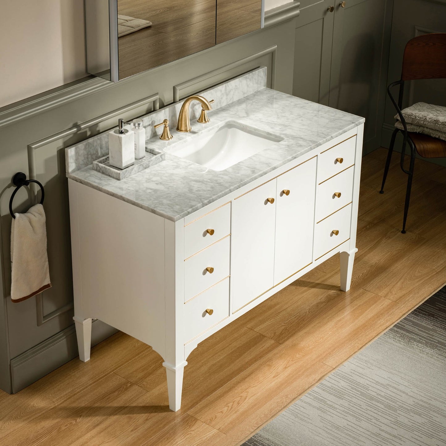 Roma 48" Freestanding Bathroom Vanity with Stone Top and Porcelain Undermount Sink