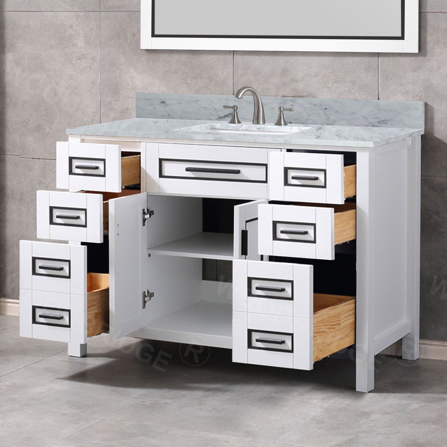 Milan 48" Freestanding Bathroom Vanity with Stone Top and Porcelain Undermount Sink