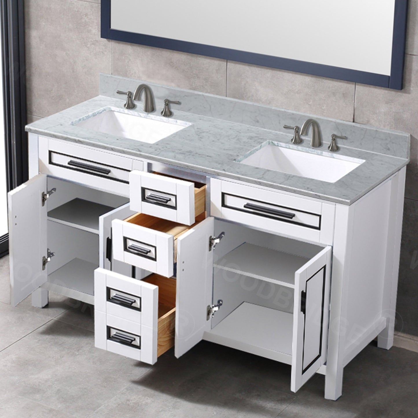 Milan 60" Freestanding Bathroom Vanity with Stone Top and Porcelain Undermount Sink