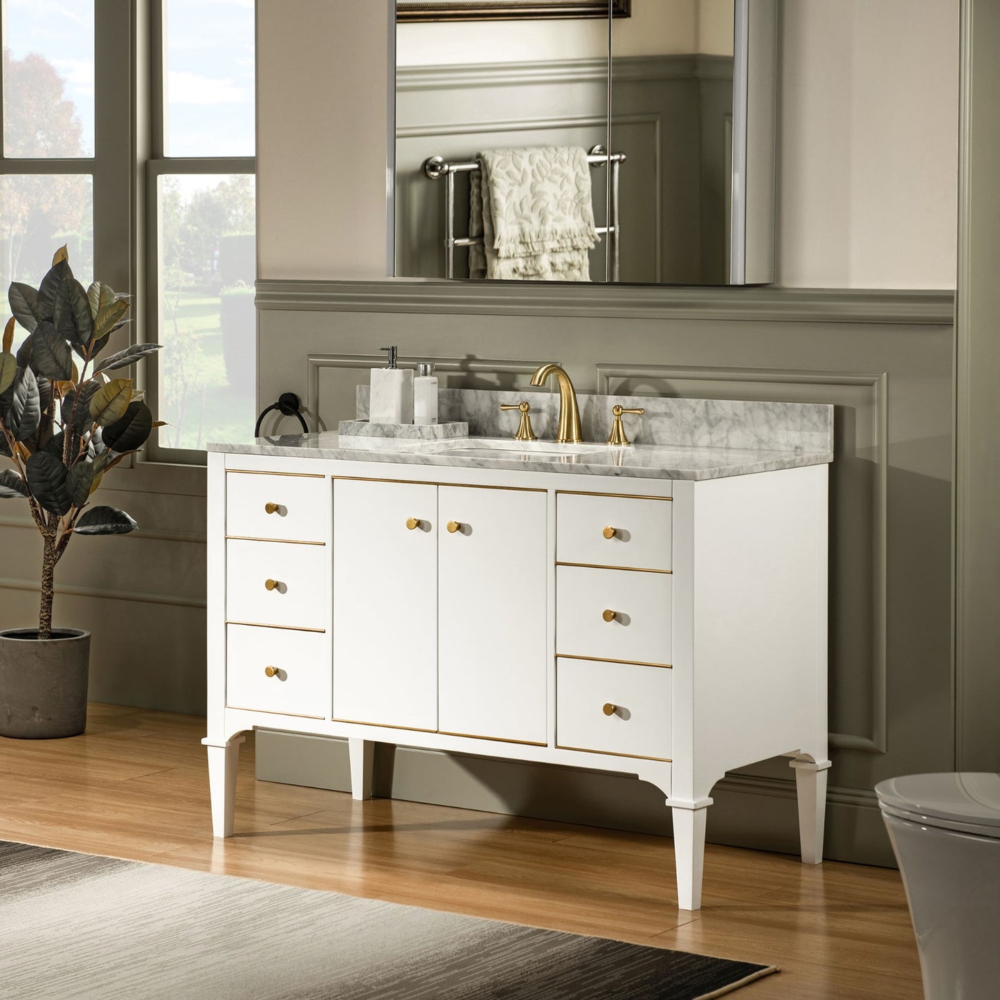 Roma 48" Freestanding Bathroom Vanity with Stone Top and Porcelain Undermount Sink