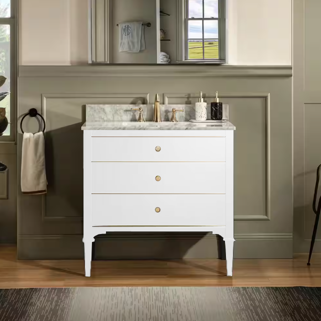 Roma 30" Freestanding Bathroom Vanity with Stone Top and Porcelain Undermount Sink