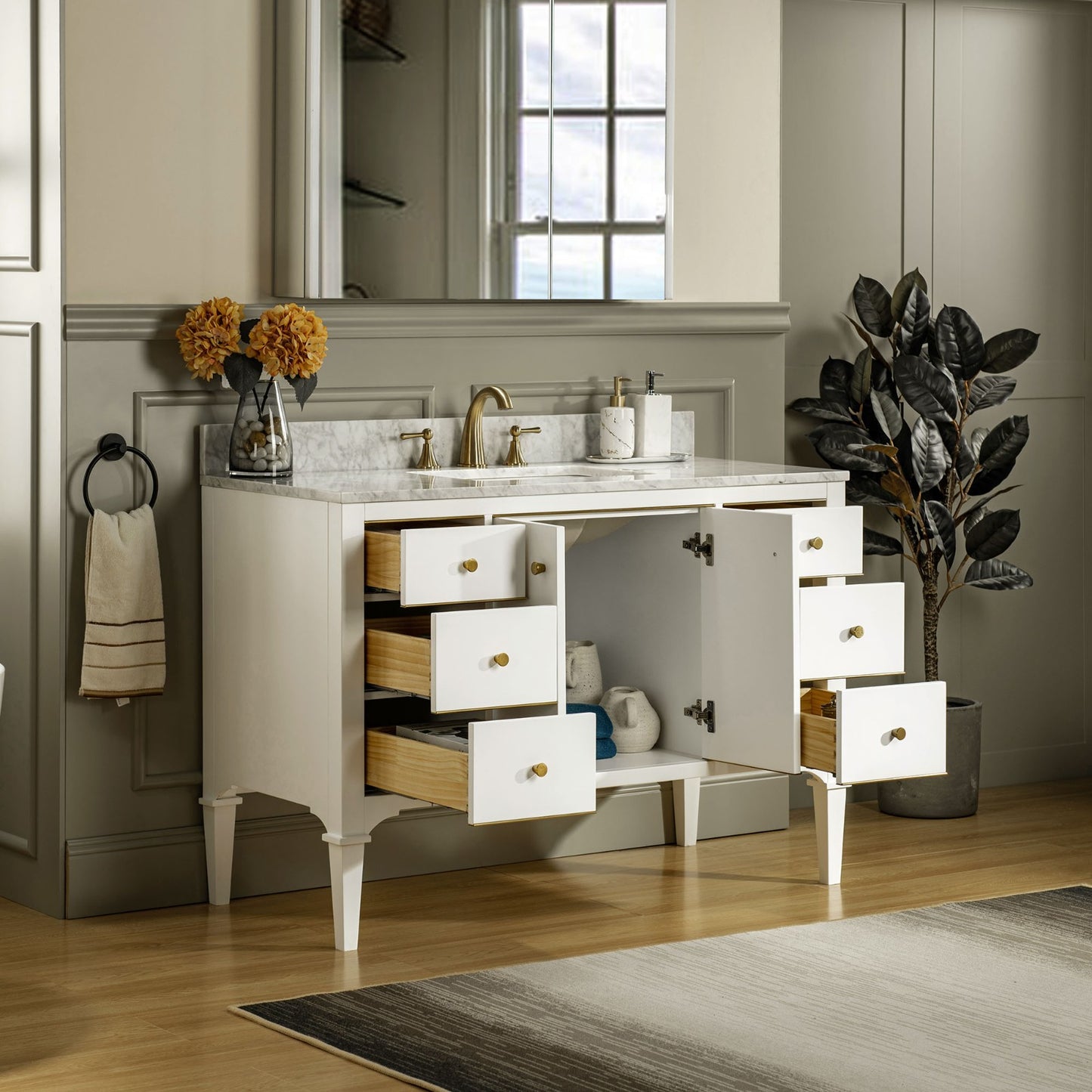 Roma 48" Freestanding Bathroom Vanity with Stone Top and Porcelain Undermount Sink