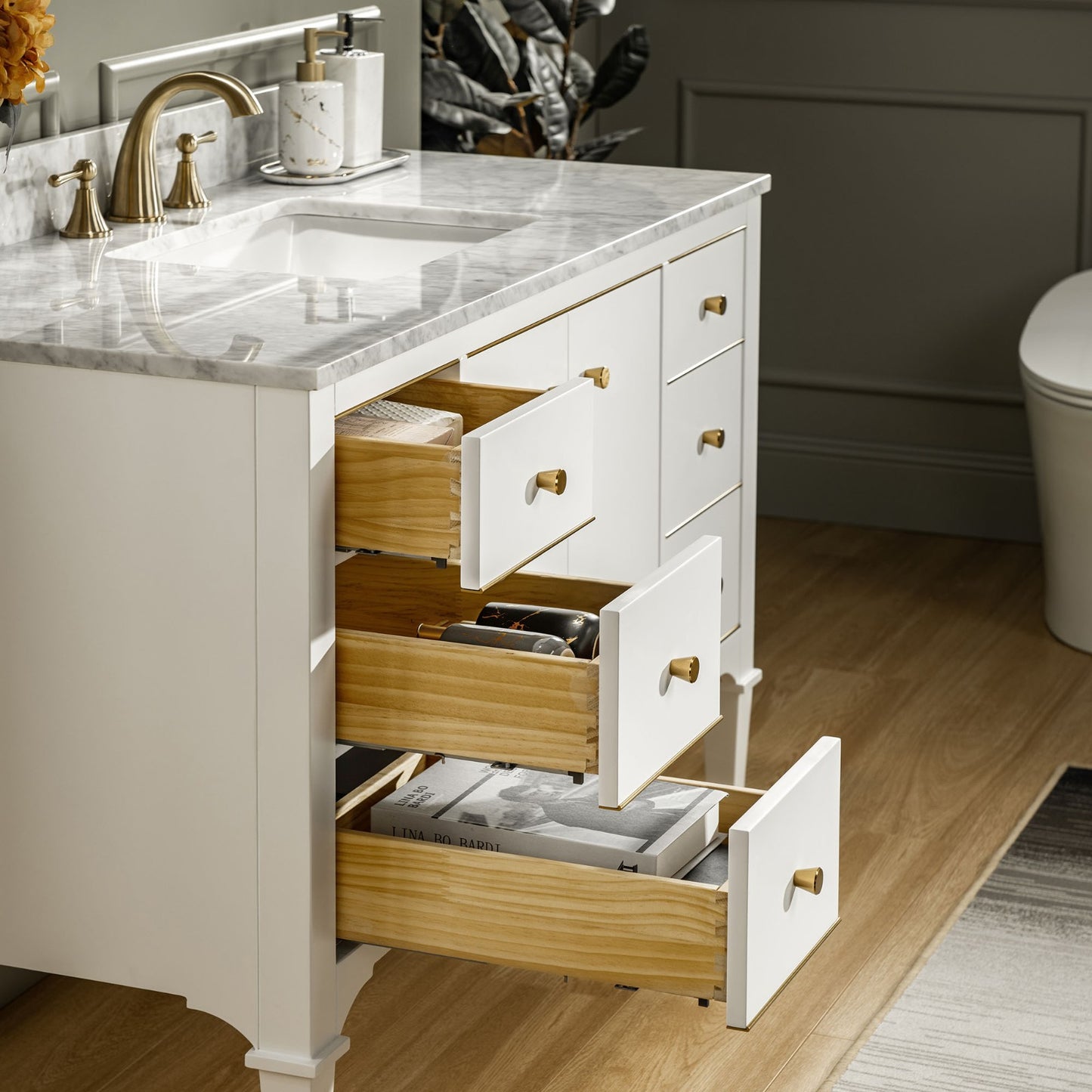 Roma 48" Freestanding Bathroom Vanity with Stone Top and Porcelain Undermount Sink