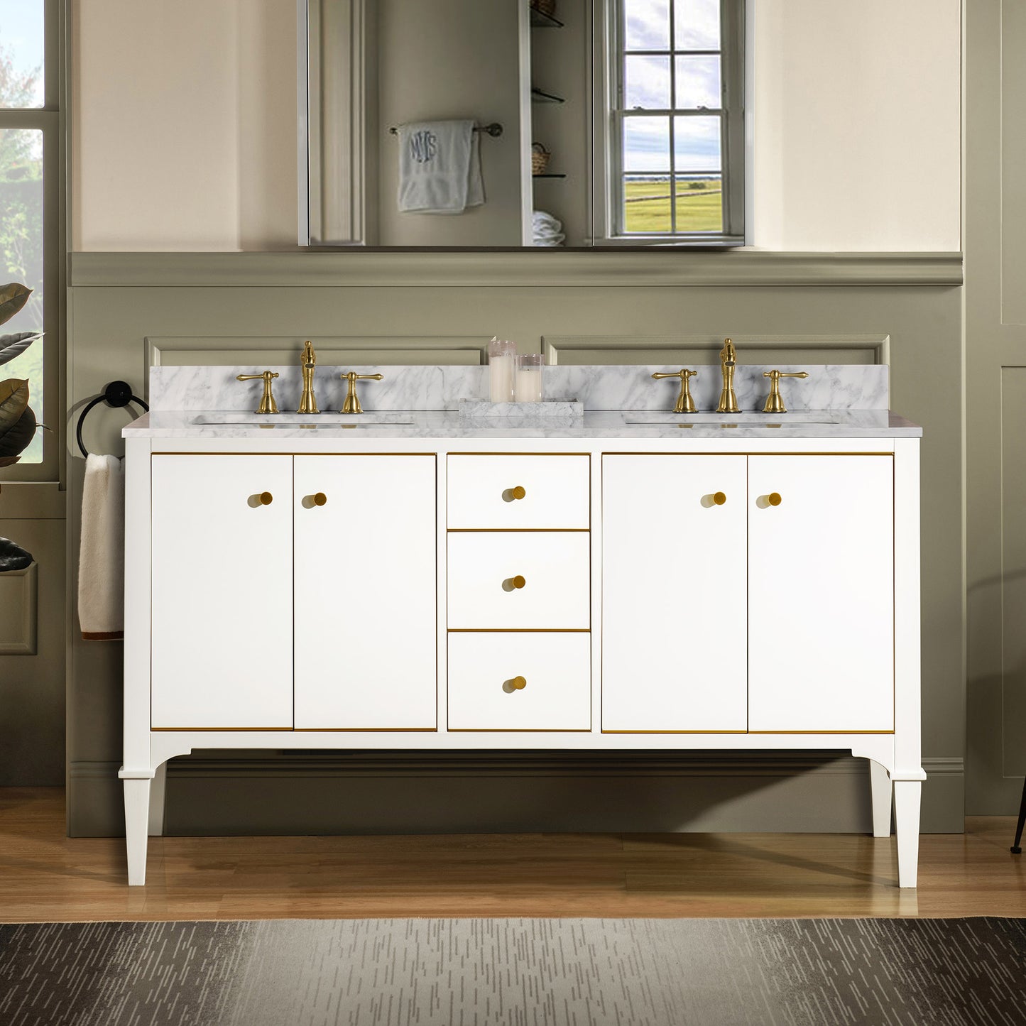 Roma 60" Freestanding Bathroom Vanity with Stone Top and Porcelain Undermount Sinks