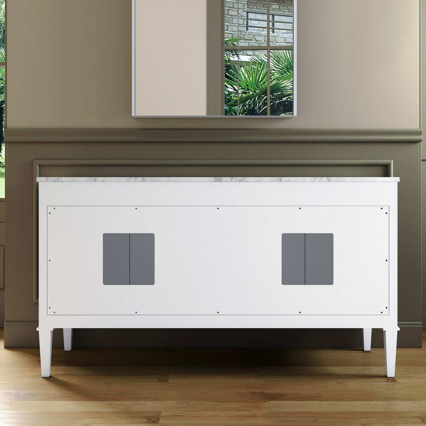 Roma 60" Freestanding Bathroom Vanity with Stone Top and Porcelain Undermount Sinks