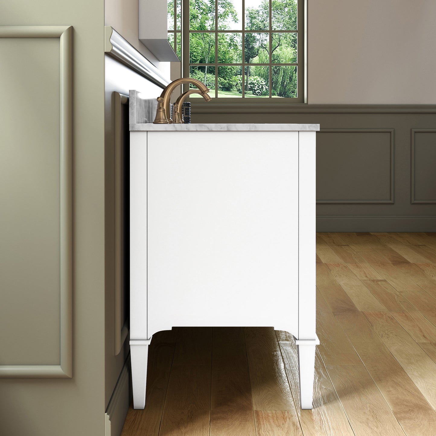 Roma 60" Freestanding Bathroom Vanity with Stone Top and Porcelain Undermount Sinks