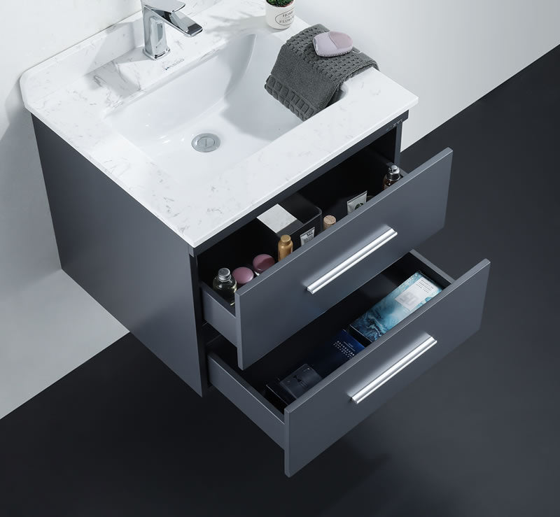 Himmel 24" Wall Mounted Bathroom Vanity with Carrara Quartz Top and Porcelain Undermount Sink