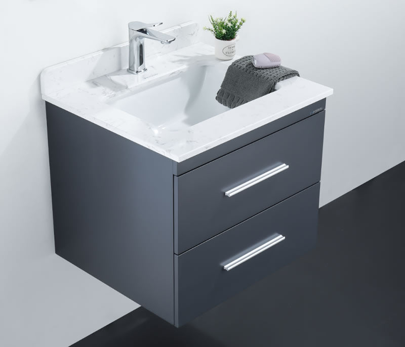 Himmel 24" Wall Mounted Bathroom Vanity with Carrara Quartz Top and Porcelain Undermount Sink
