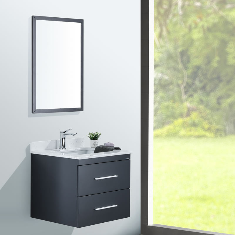 Himmel 24" Wall Mounted Bathroom Vanity with Carrara Quartz Top and Porcelain Undermount Sink