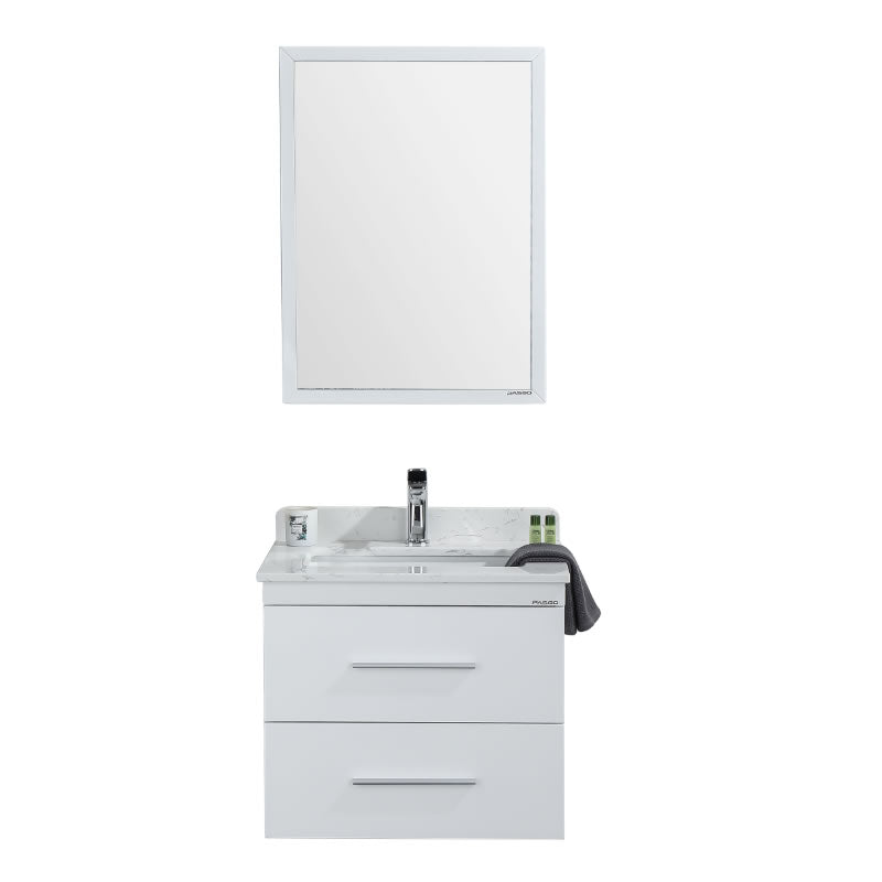 Himmel 24" Wall Mounted Bathroom Vanity with Carrara Quartz Top and Porcelain Undermount Sink