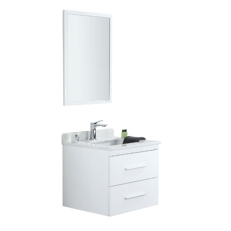 Himmel 24" Wall Mounted Bathroom Vanity with Carrara Quartz Top and Porcelain Undermount Sink