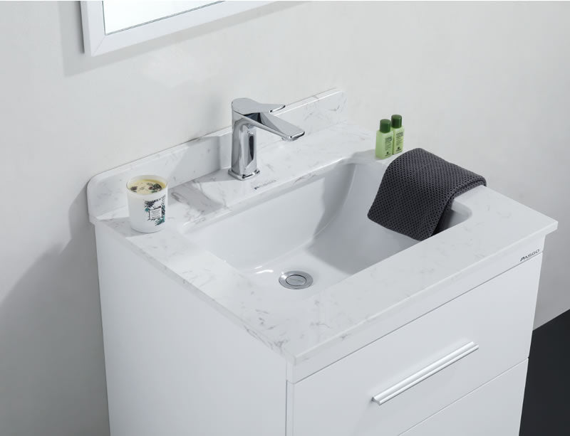 Himmel 24" Wall Mounted Bathroom Vanity with Carrara Quartz Top and Porcelain Undermount Sink