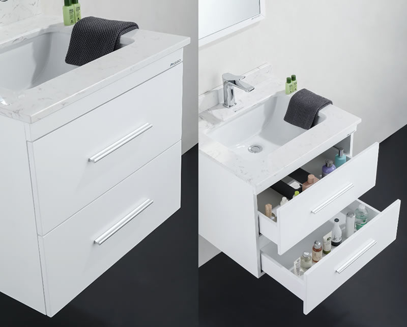 Himmel 24" Wall Mounted Bathroom Vanity with Carrara Quartz Top and Porcelain Undermount Sink