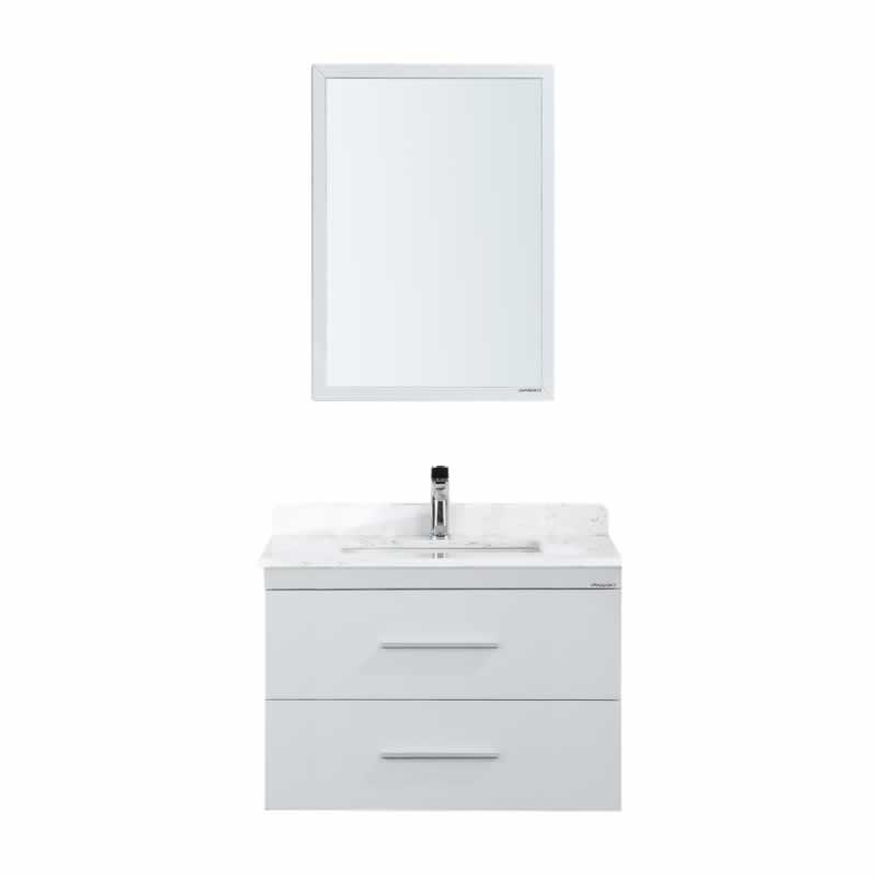 Himmel 30" Wall Mounted Bathroom Vanity with Carrara Quartz Top and Porcelain Undermount Sink