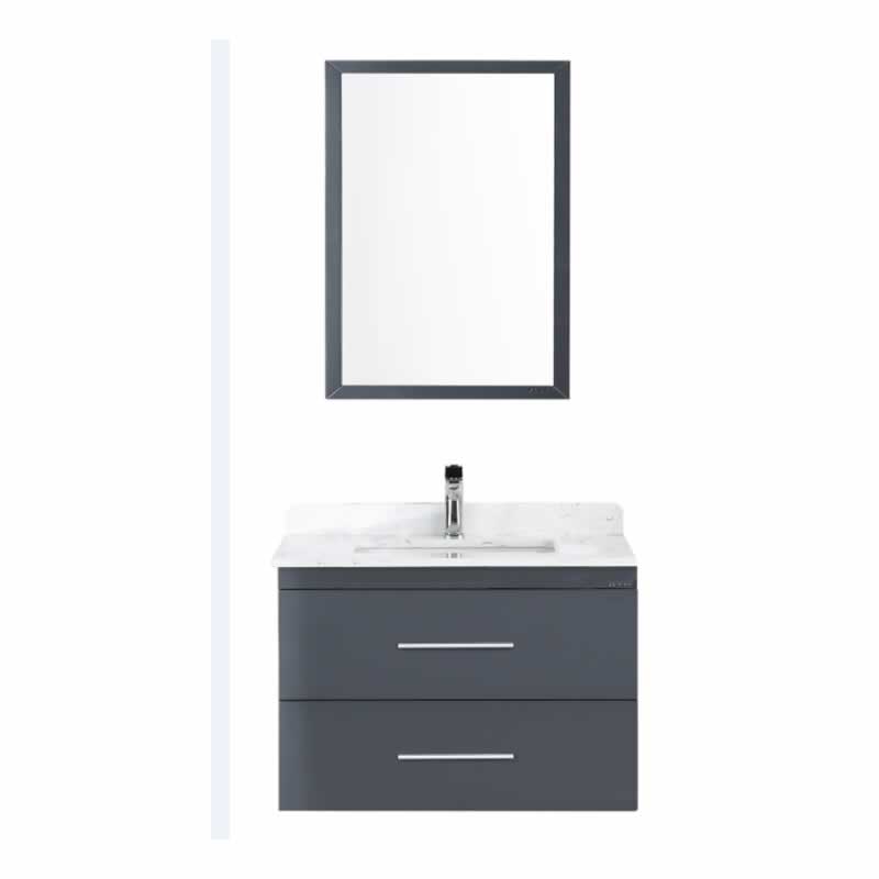 Himmel 30" Wall Mounted Bathroom Vanity with Carrara Quartz Top and Porcelain Undermount Sink