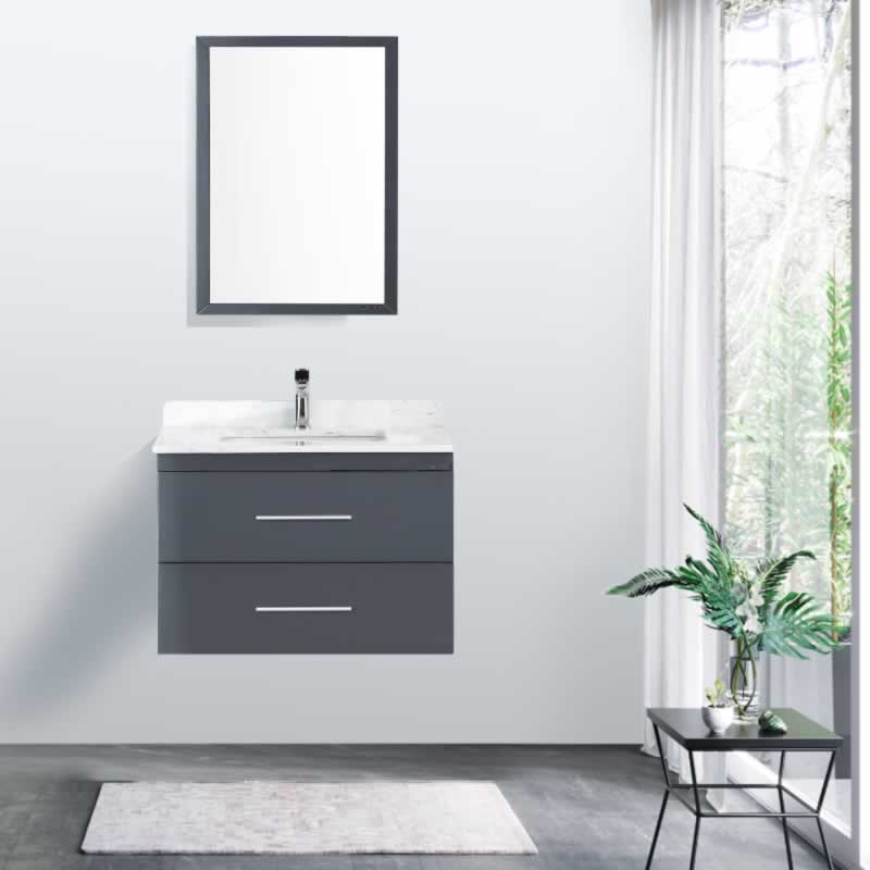 Himmel 30" Wall Mounted Bathroom Vanity with Carrara Quartz Top and Porcelain Undermount Sink