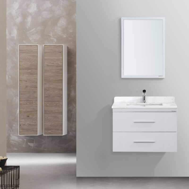 Himmel 30" Wall Mounted Bathroom Vanity with Carrara Quartz Top and Porcelain Undermount Sink