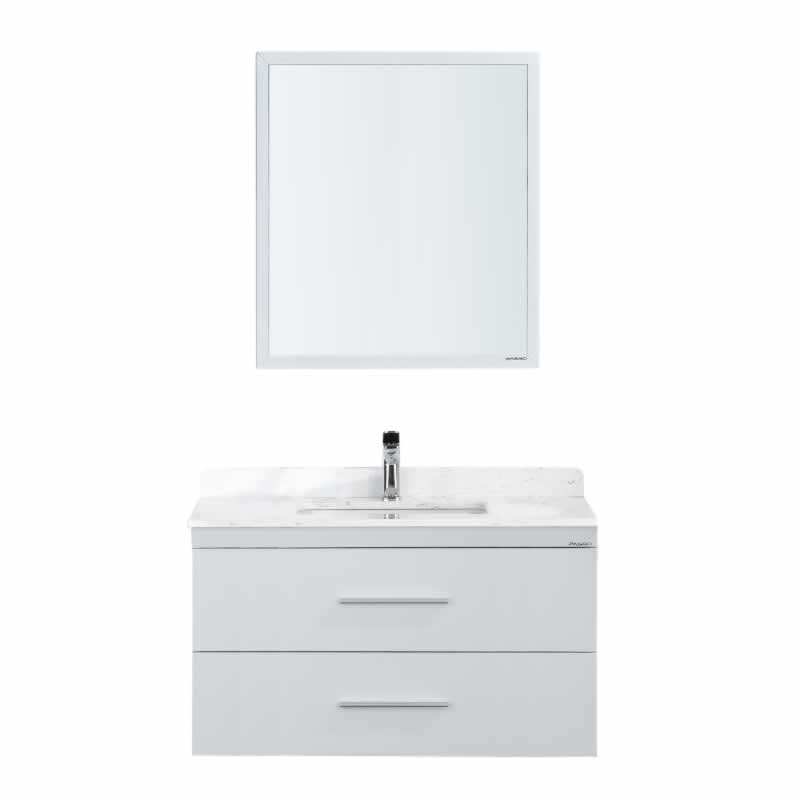 Himmel 36" Wall Mounted Bathroom Vanity with Carrara Quartz Top and Porcelain Undermount Sink