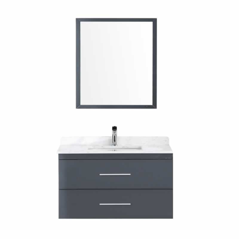 Himmel 36" Wall Mounted Bathroom Vanity with Carrara Quartz Top and Porcelain Undermount Sink