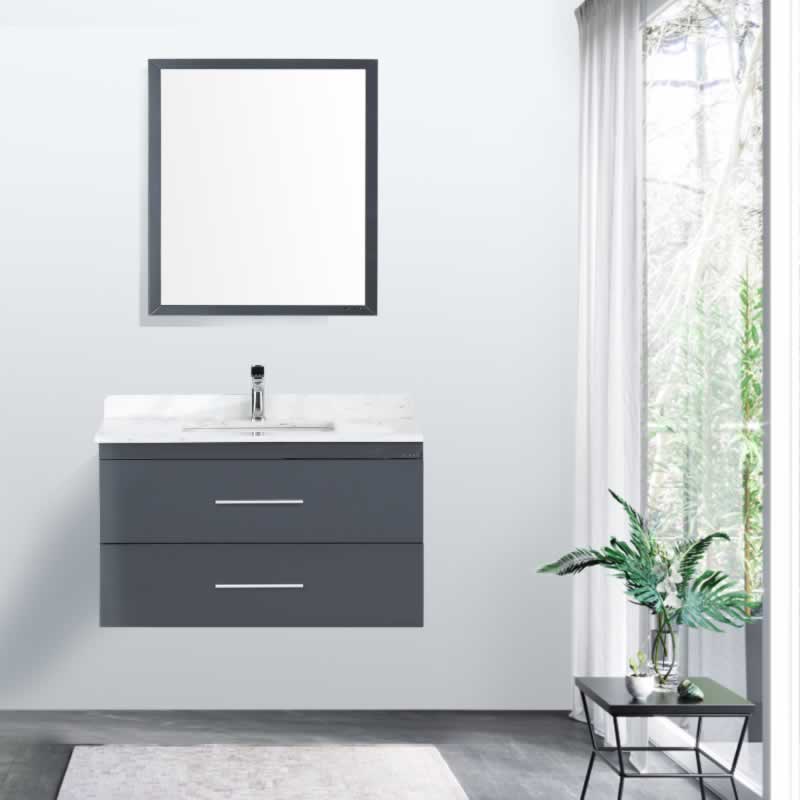 Himmel 36" Wall Mounted Bathroom Vanity with Carrara Quartz Top and Porcelain Undermount Sink