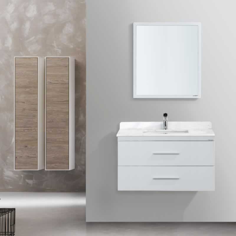 Himmel 36" Wall Mounted Bathroom Vanity with Carrara Quartz Top and Porcelain Undermount Sink