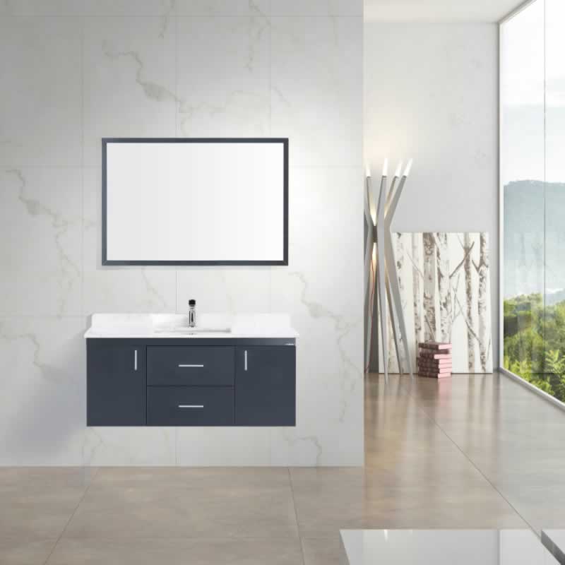 Himmel 48" Wall Mounted Bathroom Vanity with Carrara Quartz Top and Porcelain Undermount Sink