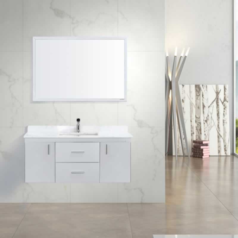 Himmel 48" Wall Mounted Bathroom Vanity with Carrara Quartz Top and Porcelain Undermount Sink