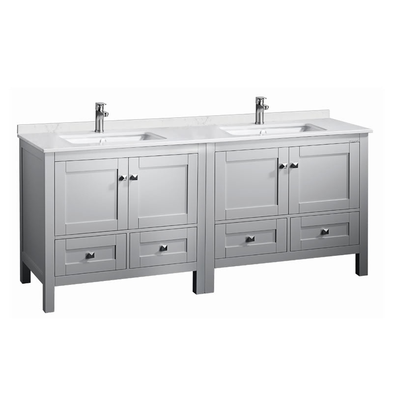 Elvin 72" Freestanding Bathroom Vanity with Carrara Quartz Top and Porcelain Undermount Sinks