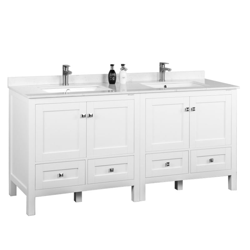 Elvin 72" Freestanding Bathroom Vanity with Carrara Quartz Top and Porcelain Undermount Sinks