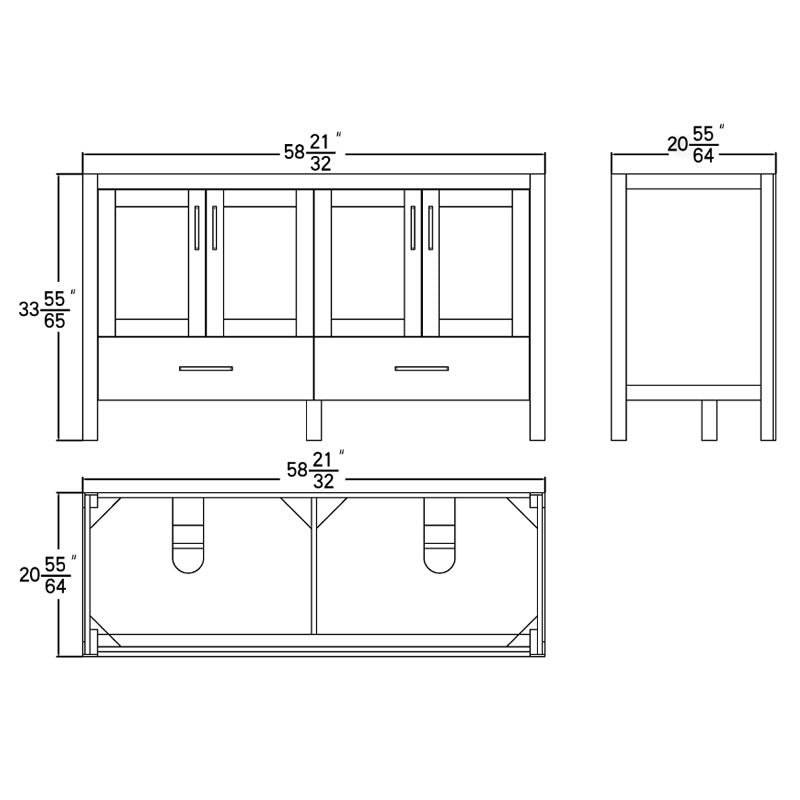 Lilja 60" Freestanding Bathroom Vanity with Carrara Quartz Top and Porcelain Undermount Sinks