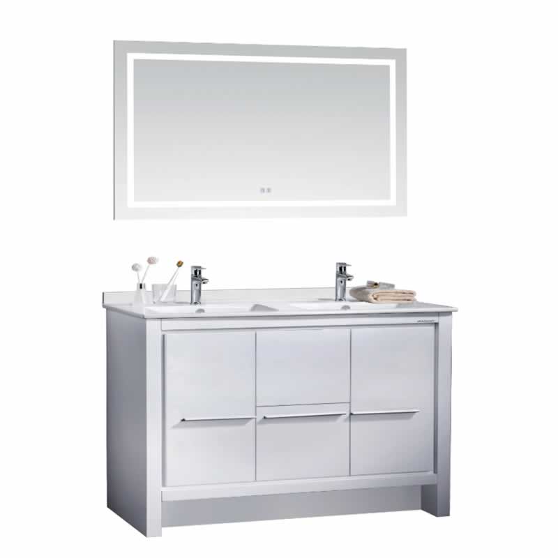 Ludde 60" Freestanding Bathroom Vanity with Carrara Quartz Top and Porcelain Undermount Sinks
