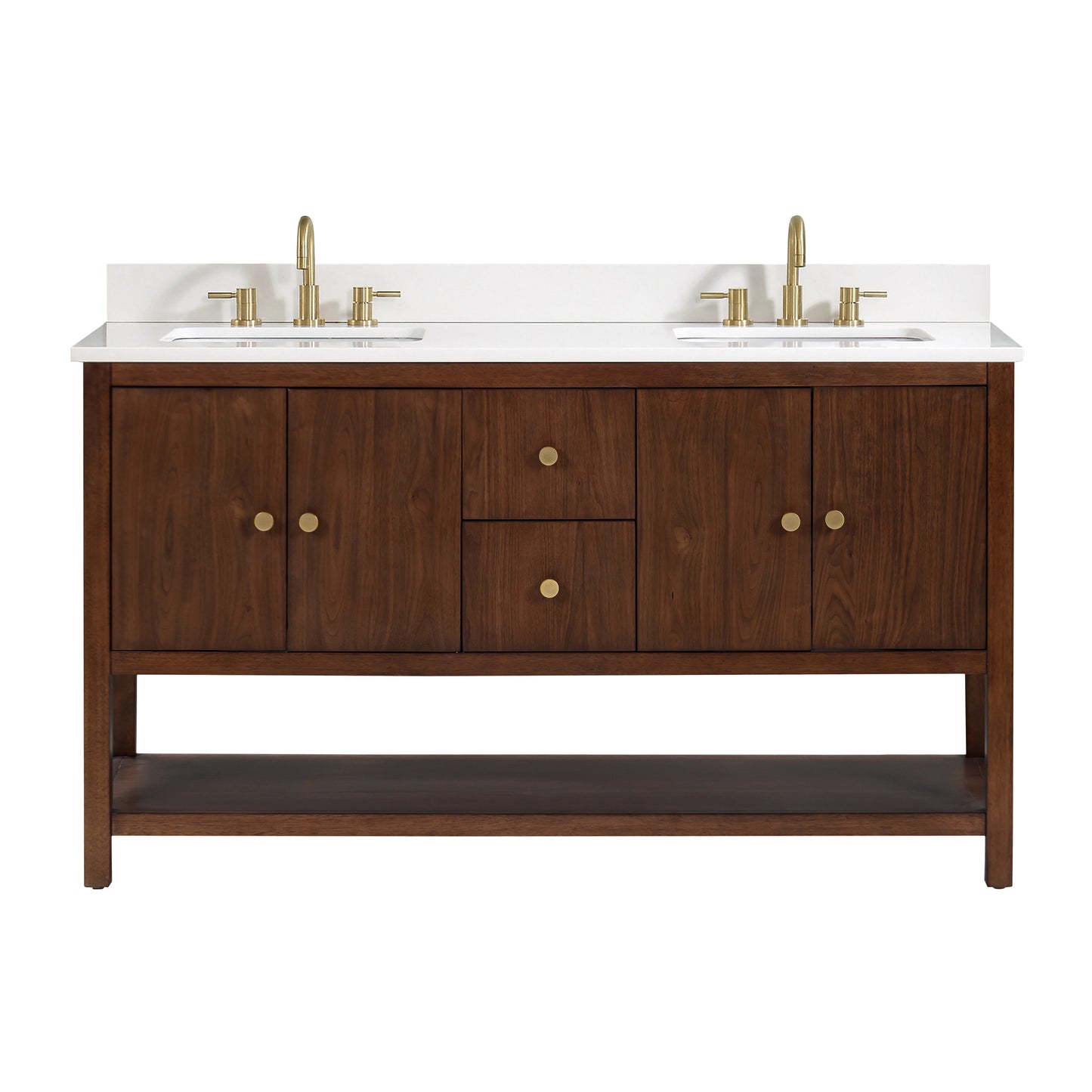 Zoe 60" Freestanding Bathroom Vanity with Pure White Quartz Top and Vitreous China Undermount Sinks - KBH Home