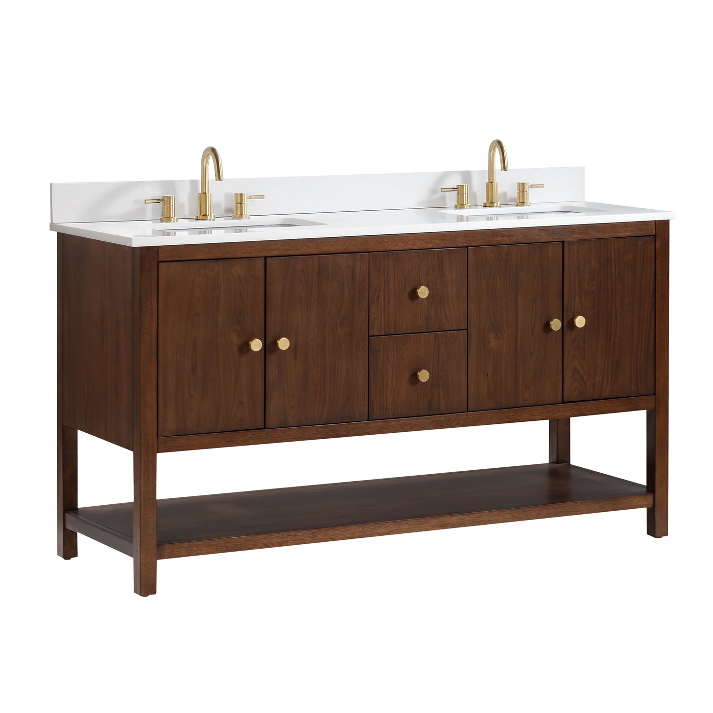 Zoe 60" Freestanding Bathroom Vanity with Pure White Quartz Top and Vitreous China Undermount Sinks - KBH Home