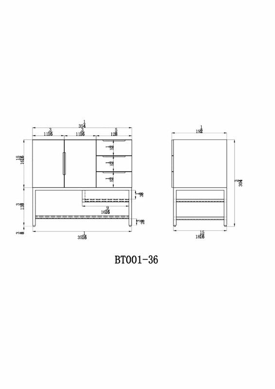 Bethany 36" Freestanding Bathroom Vanity with Reinforced Acrylic Integrated Sink Top