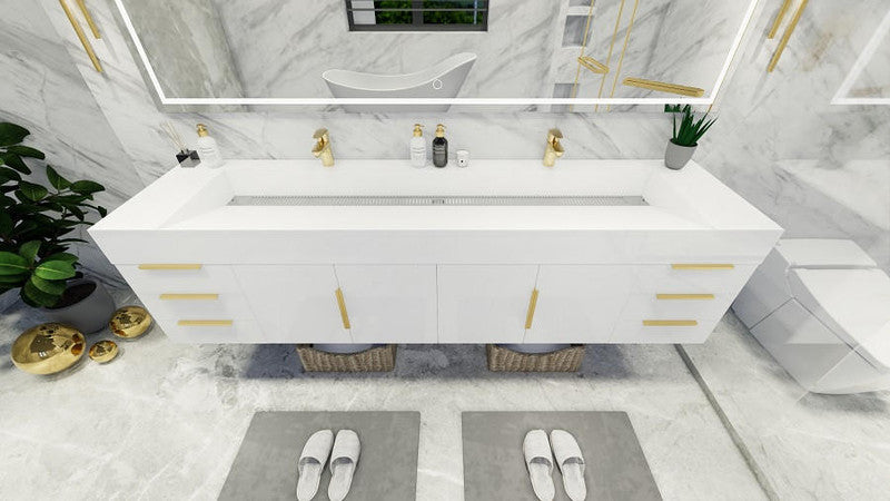 Bethany 84" Wall Mounted Bathroom Vanity with Reinforced Acrylic Integrated Sink Top