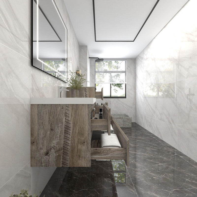 Bow 56" Wall Mounted Bathroom Vanity with Reinforced Acrylic Integrated Sink Top and Linen Cabinet