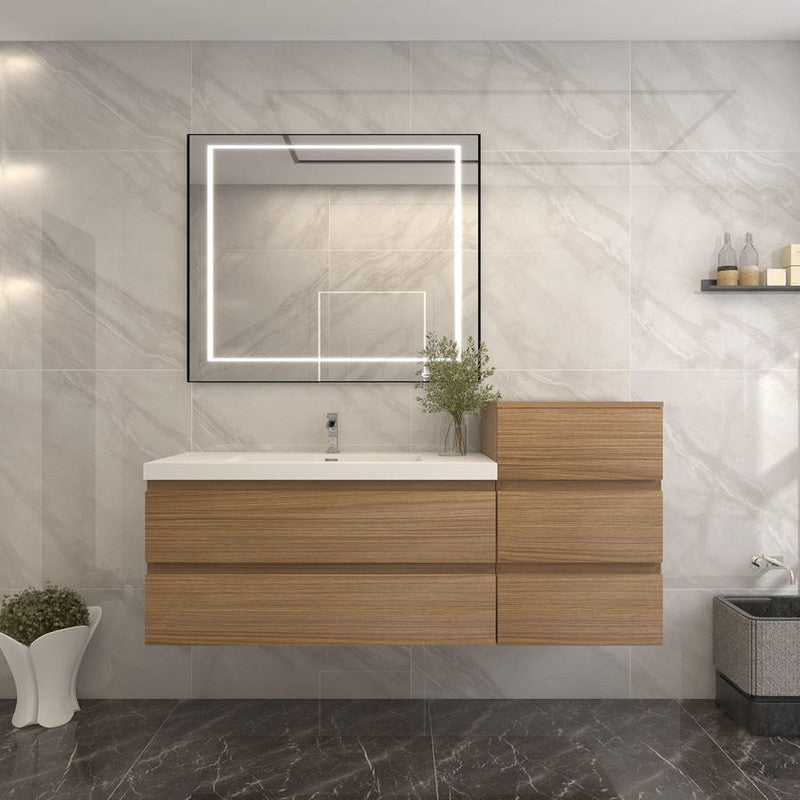 Bow 56" Wall Mounted Bathroom Vanity with Reinforced Acrylic Integrated Sink Top and Linen Cabinet