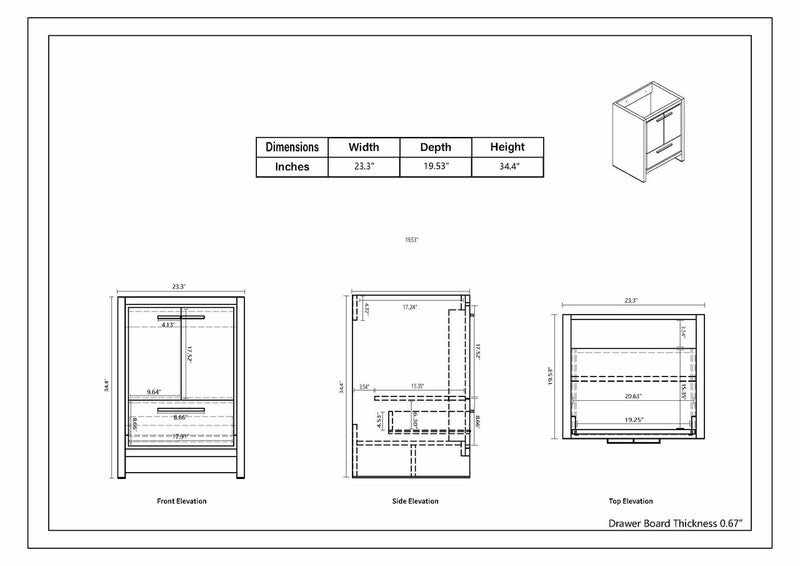 Dolce 24" Freestanding Bathroom Vanity with Reinforced Acrylic Integrated Sink Top