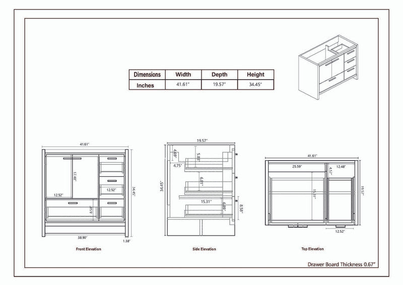 Dolce 42" Freestanding Bathroom Vanity with Reinforced Acrylic Integrated Sink Top