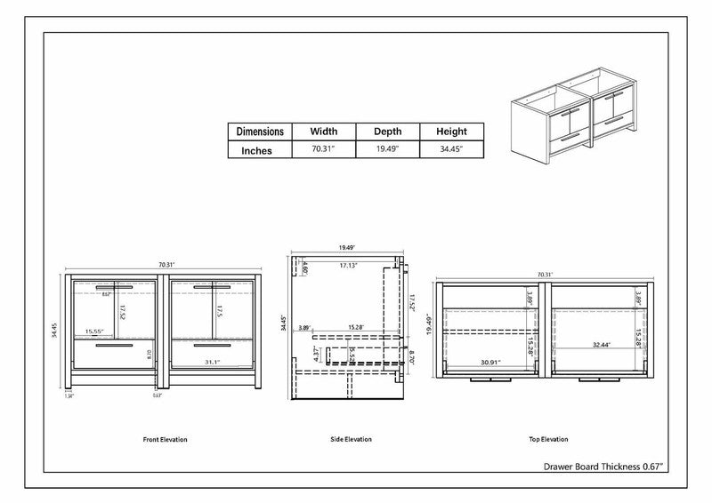 Dolce 72" Freestanding Bathroom Vanity with Reinforced Acrylic Integrated Sink Top