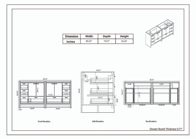 Dolce 84" Freestanding Bathroom Vanity with Reinforced Acrylic Integrated Sink Top