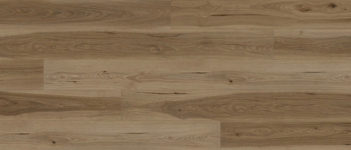 Evergreen Oak water resistant laminate flooring, medium brown oak, 60 by 7-11/16 inch planks, plank close up