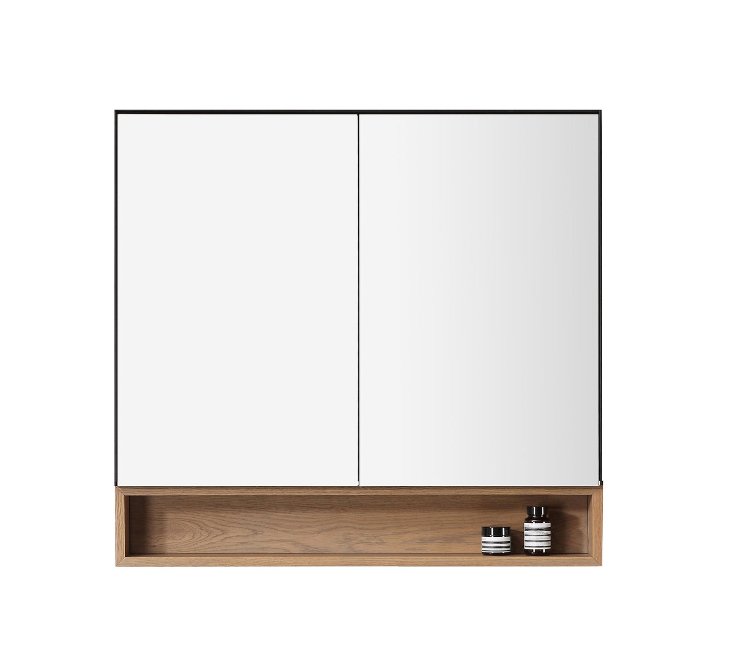 Bergen Medicine Cabinet with Bottom Shelf, Matte Black Pecan Oak, 36 Inch
