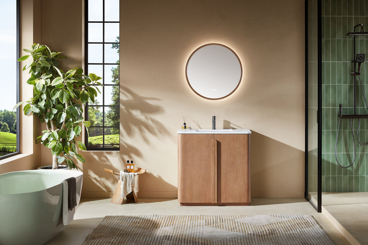 Bathroom Vanity, Natural Teak, Parma 36 inch, Pure White Quartz Top