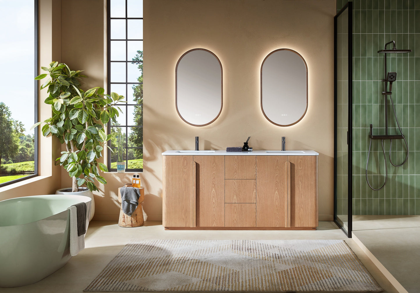 Bathroom Vanity, Natural Teak, Parma 72 inch, Pure White Quartz Top