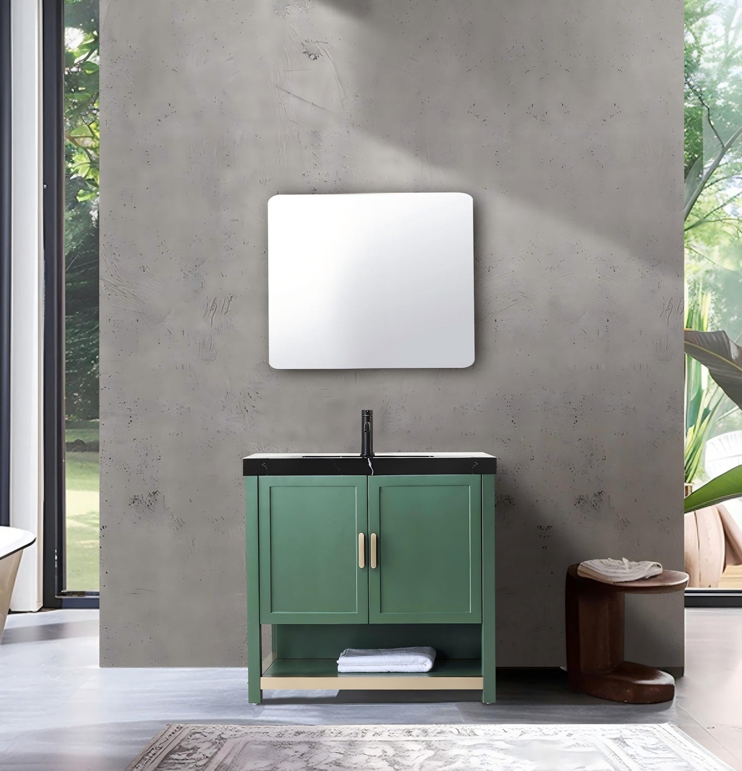 Bathroom Vanity, Forest Green, Winchester 36 inch, Black Marquina Quartz Top