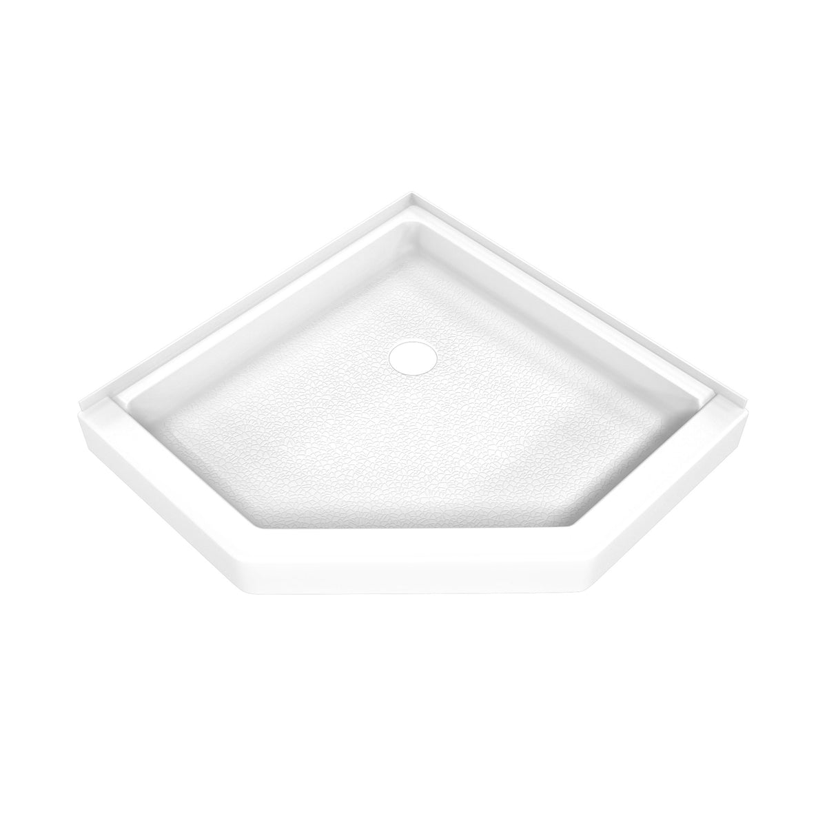 DreamStone neo-angle corner solid surface shower base pan 38 inch wide by 38 inch deep in White with corner drain