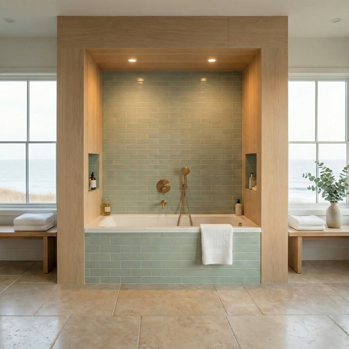 Prism 60 inch x 32 inch drop-in acrylic bathtub in white, shown in a styled setting