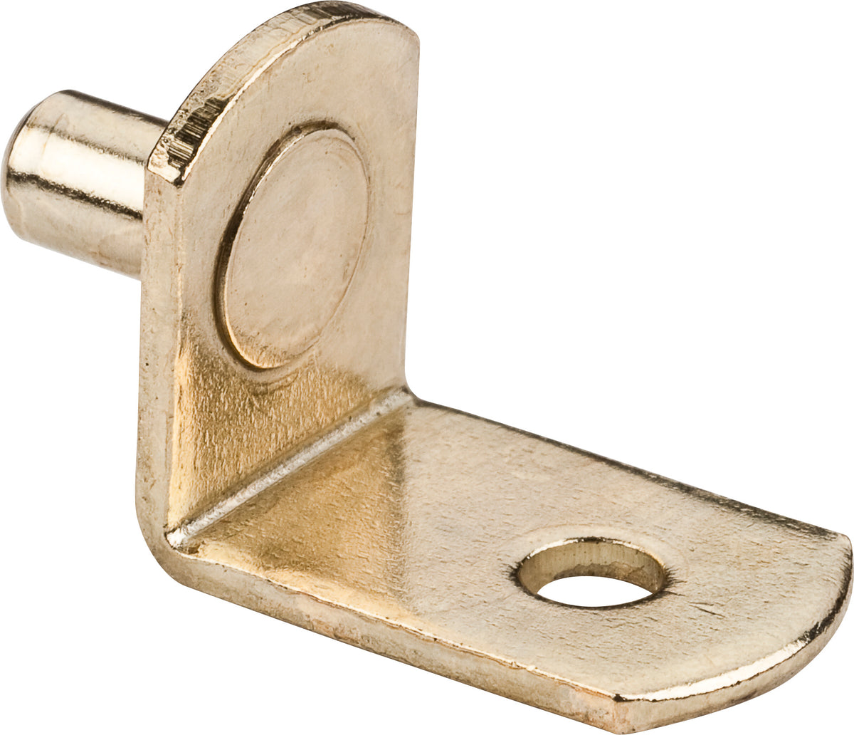 5 mm Pin Angled Shelf Support, Hole for 1/8" Fasteners, Polished Brass, Box of 1,000 (Full Carton)