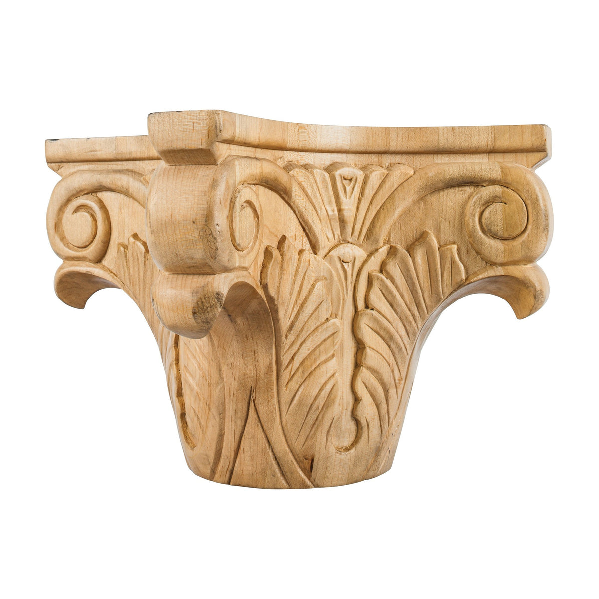 Acanthus Fireplace Column Wood Capital, 7" x 9" x 9"